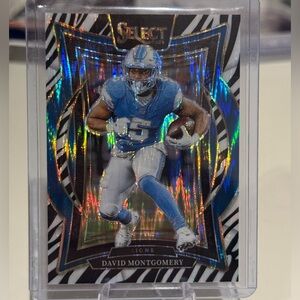 2024 David Montgomery CASE HIT Black Zebra Panini Select Prizm Mint condition